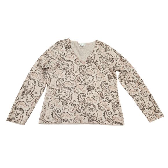 Charter Club Sweaters - Charter Club 100% Cashmere Paisley V Neck Sweater Women’s Large Beige